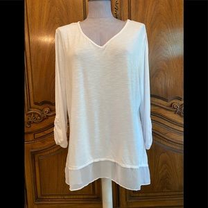 Style & Co. white top with chiffon bottom hem